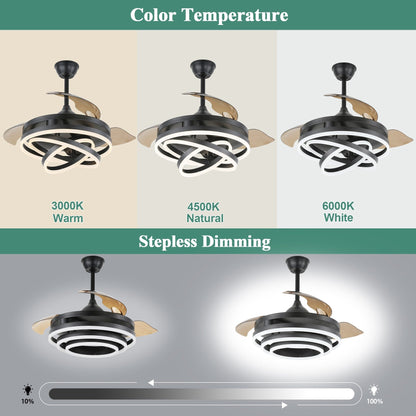 Ventilateur de plafond rétractable Cusp Barn 42 avec éclairage et télécommande, forme DIY, ventilateur moderne silencieux à moteur CC et plafonnier LED