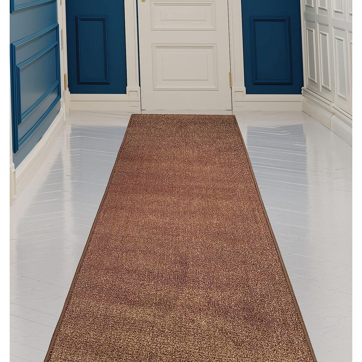 Tapis de couloir sur mesure, uni, beige, marron ou rouge, avec dos en caoutchouc antidérapant - Largeur : 66 cm (26 pouces) x longueur au choix