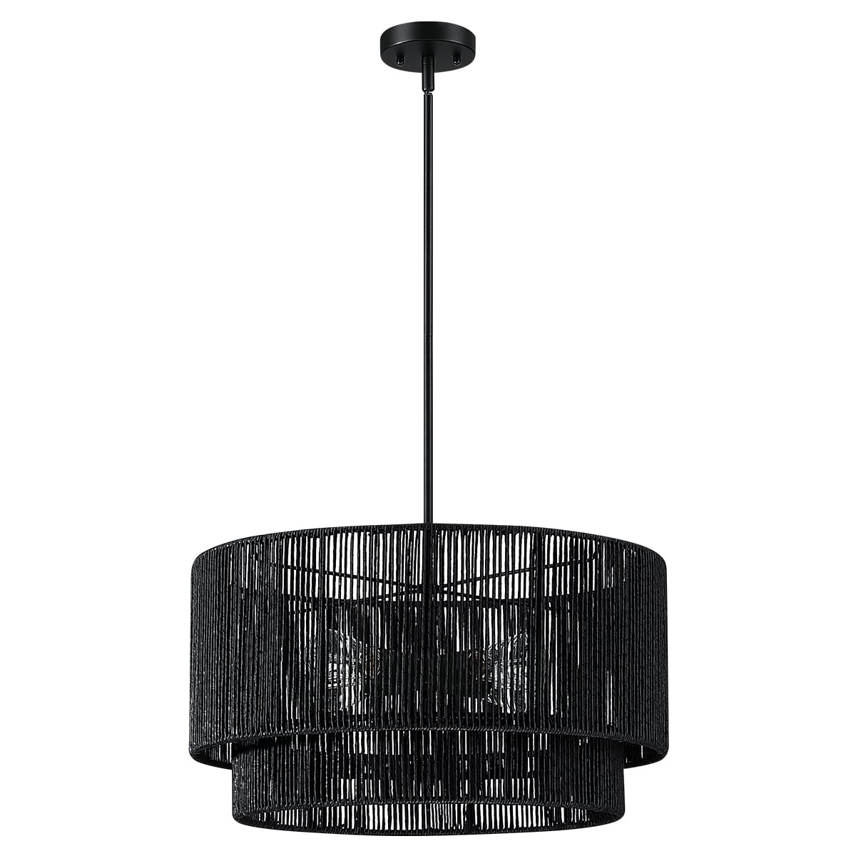 Lustre tambour en rotin noir Cynthia à 4 lumières - 56 cm (22 po) de largeur