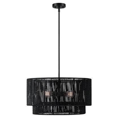 Lustre tambour en rotin noir Cynthia à 4 lumières - 56 cm (22 po) de largeur