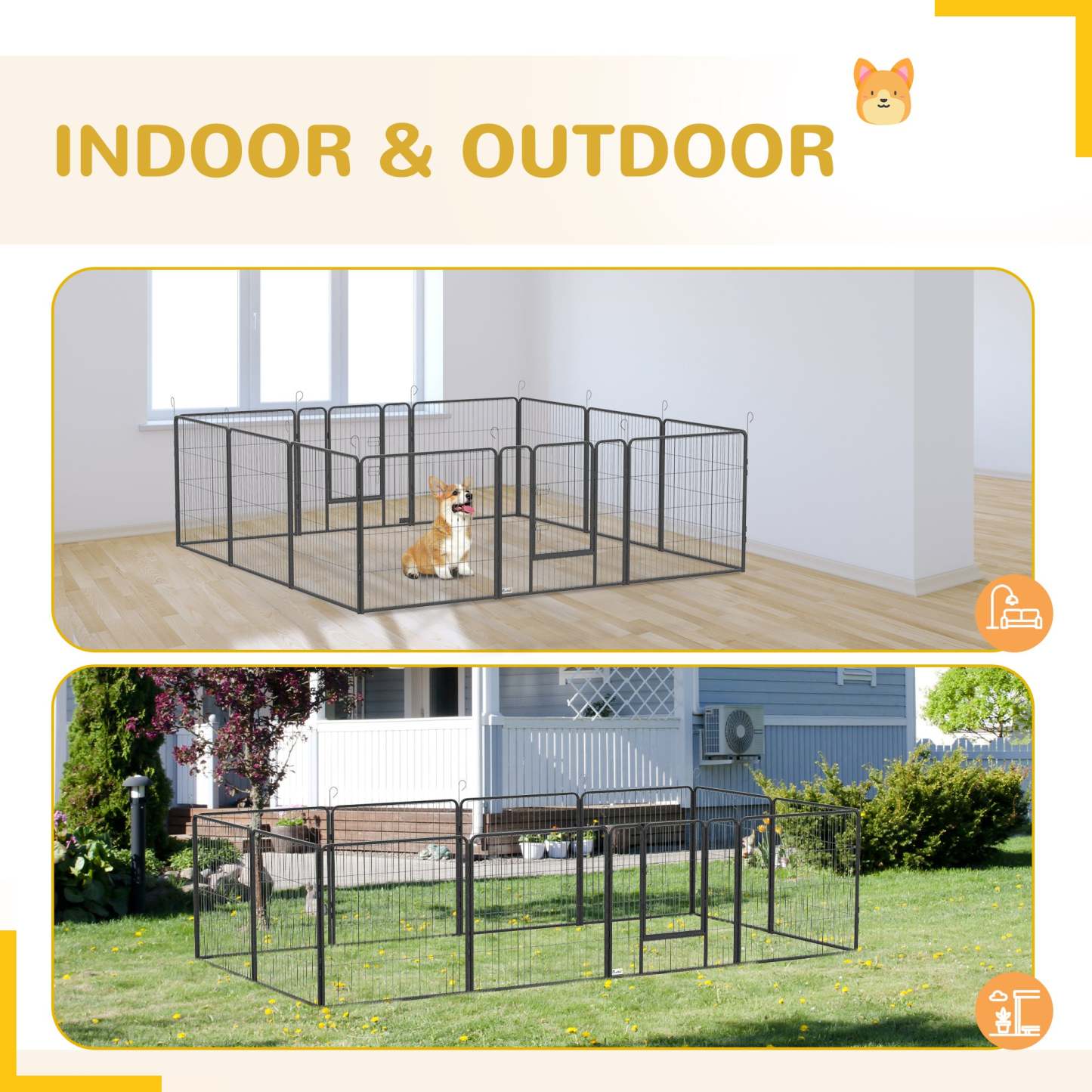 Pawhut Parc Pour Chien Très Résistant, Panneaux Métalliques Pour Chiots, Design DIY, Extérieur, Pour Petits Intérieur A|Pawhut Heavy Duty Dog Playpen, 24 Panneaux De 31.5 De ​​Hauteur, Parc D'exercice Pour Chiot E