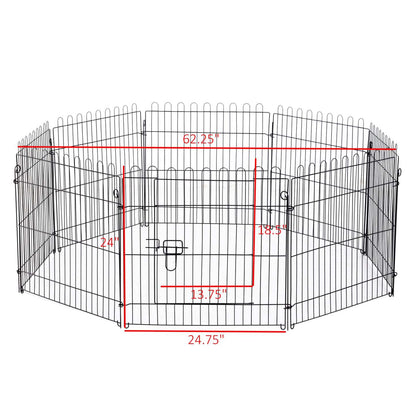 Pawhut 24inch 8-panel Octogone Pet Exercise Playpen Crate Pliable Dog Cage Pen Puppy Kennel, Black|Pawhut 61 Cm 8 Panneaux Octogone Pour Animal De Compagnie Parc D'exercice Pliable Pour Chien Cage St