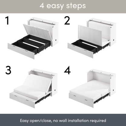 Lit armoire Key West avec matelas à trois plis - Chêne blanc - Format grand lit | Lit armoire Key West avec matelas triple - Chêne blanc - Grand lit