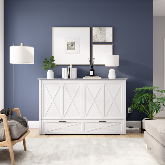 Lit armoire Key West avec matelas à trois plis - Chêne blanc - Format grand lit | Lit armoire Key West avec matelas triple - Chêne blanc - Grand lit