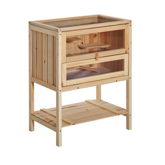 Pawhut Cage En Bois De Sapin Pour Hamster Souris Rats Petits Animaux Maison De Jeu D'Exercice Avec 3 Niveaux|Pawhut D51-049 Cage De Hamster En Bois De Sapin Souris Rats Petits Animaux Exercice Maison De Jeu Av