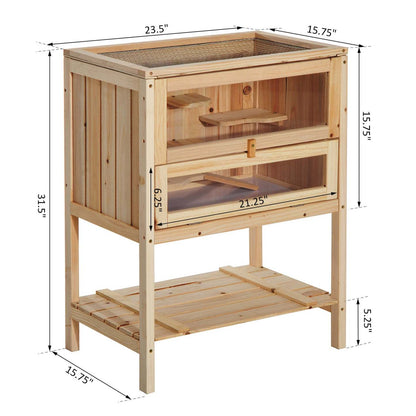 Pawhut Cage En Bois De Sapin Pour Hamster Souris Rats Petits Animaux Maison De Jeu D'Exercice Avec 3 Niveaux|Pawhut D51-049 Cage De Hamster En Bois De Sapin Souris Rats Petits Animaux Exercice Maison De Jeu Av