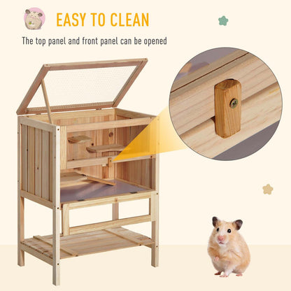 Pawhut Cage En Bois De Sapin Pour Hamster Souris Rats Petits Animaux Maison De Jeu D'Exercice Avec 3 Niveaux|Pawhut D51-049 Cage De Hamster En Bois De Sapin Souris Rats Petits Animaux Exercice Maison De Jeu Av