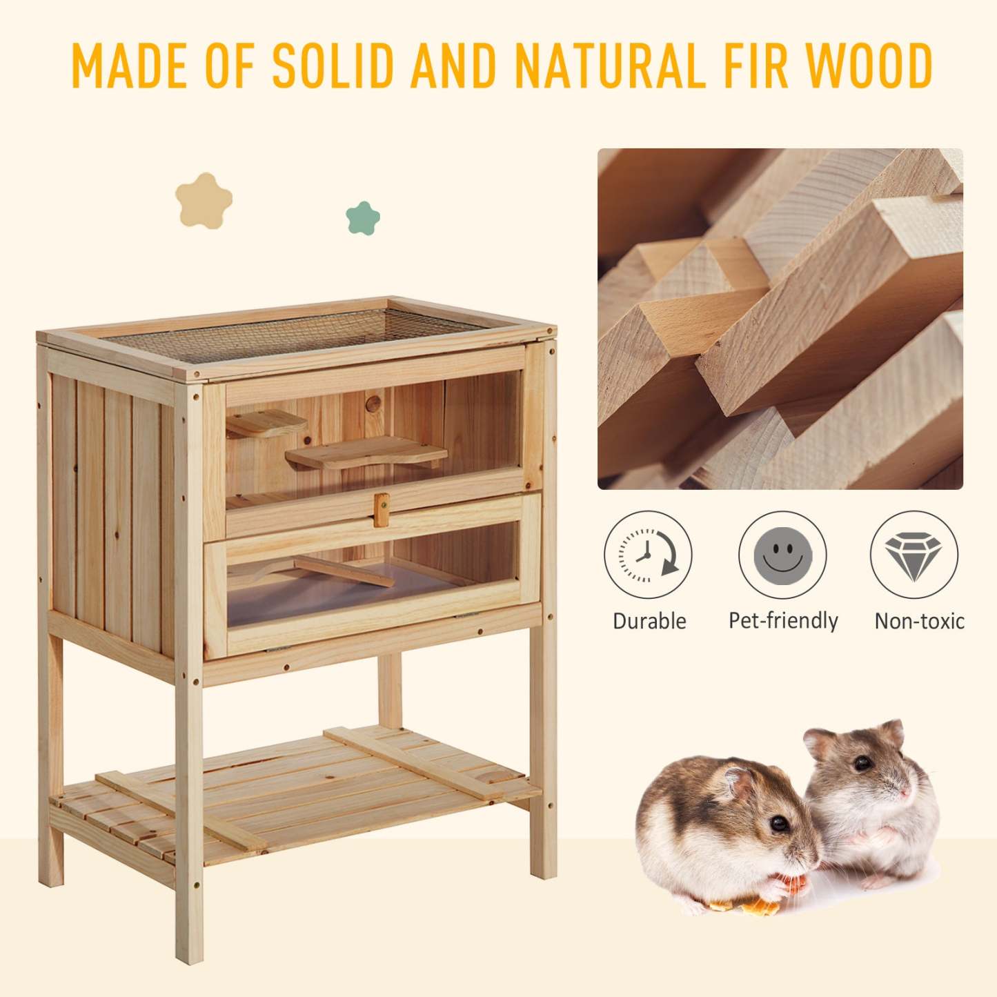 Pawhut Cage En Bois De Sapin Pour Hamster Souris Rats Petits Animaux Maison De Jeu D'Exercice Avec 3 Niveaux|Pawhut D51-049 Cage De Hamster En Bois De Sapin Souris Rats Petits Animaux Exercice Maison De Jeu Av