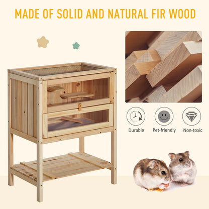 Pawhut Cage En Bois De Sapin Pour Hamster Souris Rats Petits Animaux Maison De Jeu D'Exercice Avec 3 Niveaux|Pawhut D51-049 Cage De Hamster En Bois De Sapin Souris Rats Petits Animaux Exercice Maison De Jeu Av