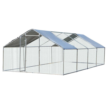 Pawhut 9.8' X 26.2' Metal Chicken Coop, Galvanized Walk-in Hen House, 4 Rooms Poultry Cage Outdoor W|Pawhut Poulailler Galvanisé, Grande Cage À Poulet En Métal, Maison Avec Couverture Résistante Aux UV