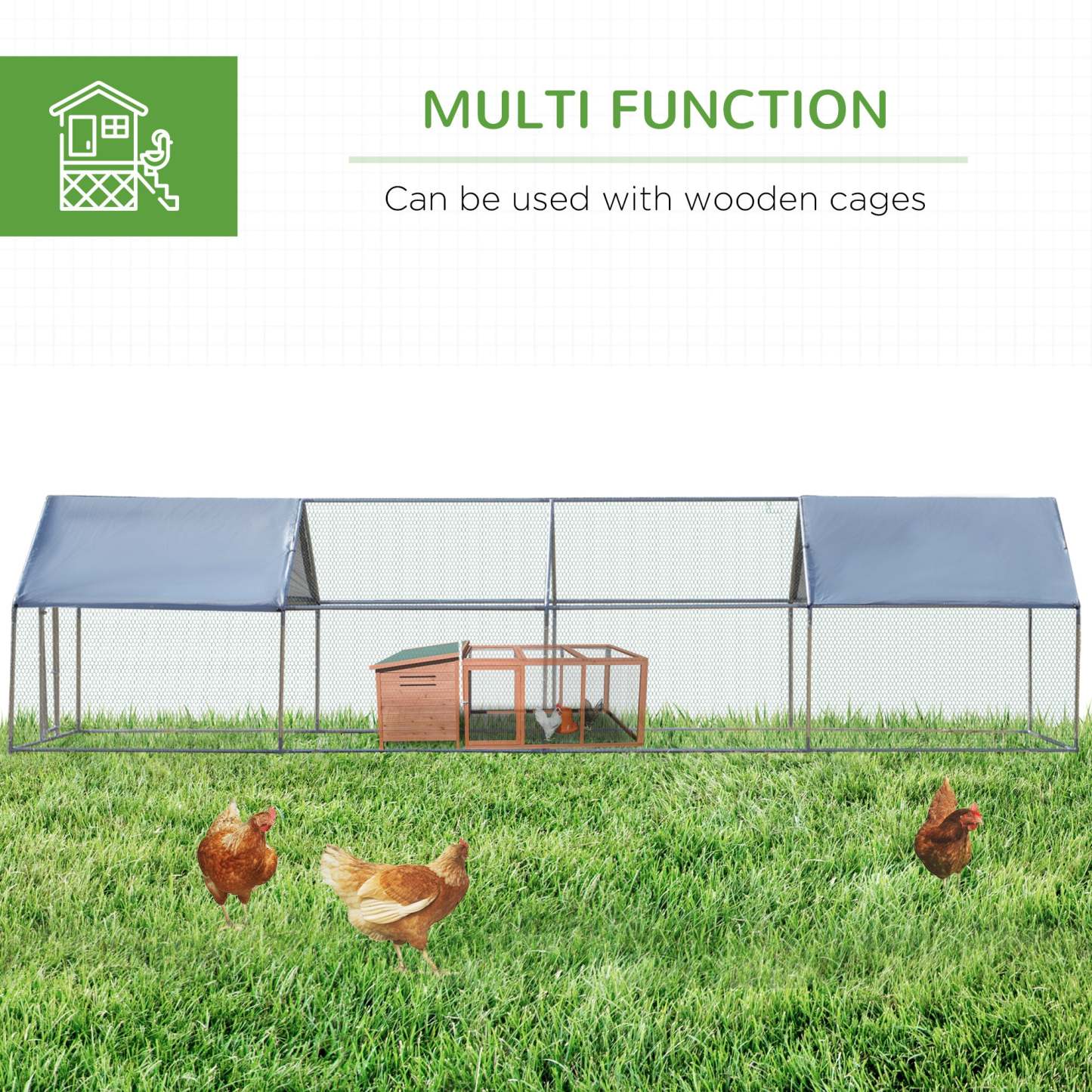 Pawhut 9.8' X 26.2' Metal Chicken Coop, Galvanized Walk-in Hen House, 4 Rooms Poultry Cage Outdoor W|Pawhut Poulailler Galvanisé, Grande Cage À Poulet En Métal, Maison Avec Couverture Résistante Aux UV
