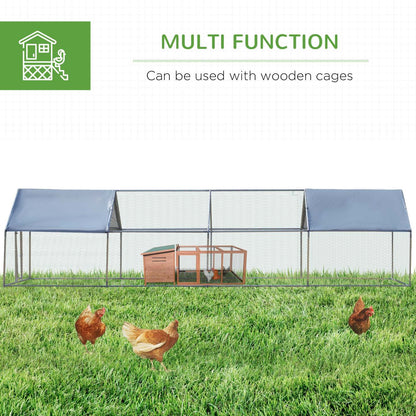 Pawhut 9.8' X 26.2' Metal Chicken Coop, Galvanized Walk-in Hen House, 4 Rooms Poultry Cage Outdoor W|Pawhut Poulailler Galvanisé, Grande Cage À Poulet En Métal, Maison Avec Couverture Résistante Aux UV