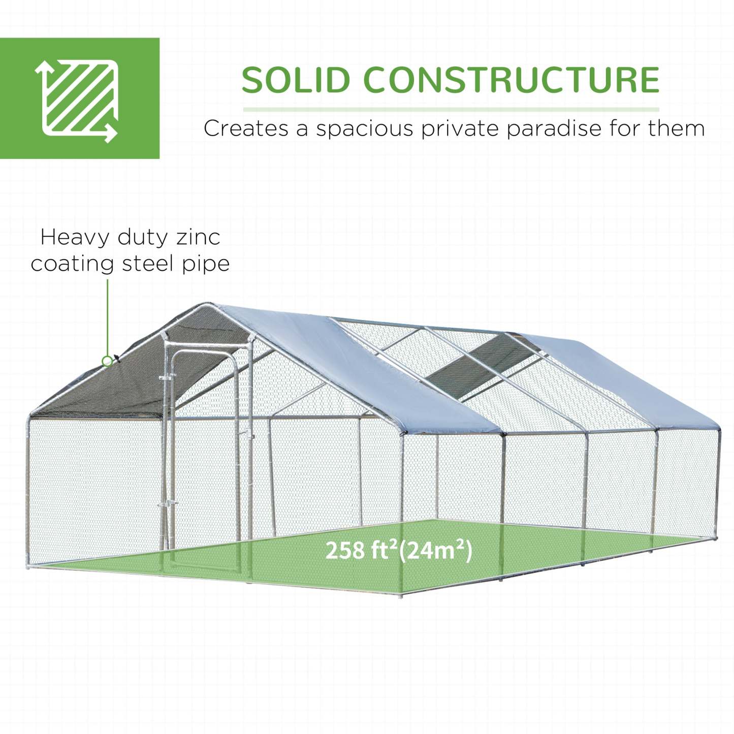 Pawhut 9.8' X 26.2' Metal Chicken Coop, Galvanized Walk-in Hen House, 4 Rooms Poultry Cage Outdoor W|Pawhut Poulailler Galvanisé, Grande Cage À Poulet En Métal, Maison Avec Couverture Résistante Aux UV