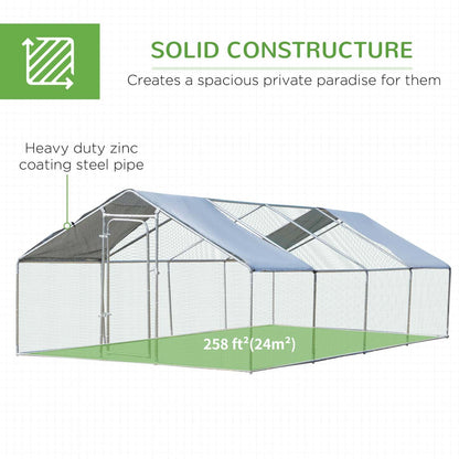 Pawhut 9.8' X 26.2' Metal Chicken Coop, Galvanized Walk-in Hen House, 4 Rooms Poultry Cage Outdoor W|Pawhut Poulailler Galvanisé, Grande Cage À Poulet En Métal, Maison Avec Couverture Résistante Aux UV