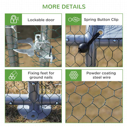 Pawhut 9.8' X 26.2' Metal Chicken Coop, Galvanized Walk-in Hen House, 4 Rooms Poultry Cage Outdoor W|Pawhut Poulailler Galvanisé, Grande Cage À Poulet En Métal, Maison Avec Couverture Résistante Aux UV