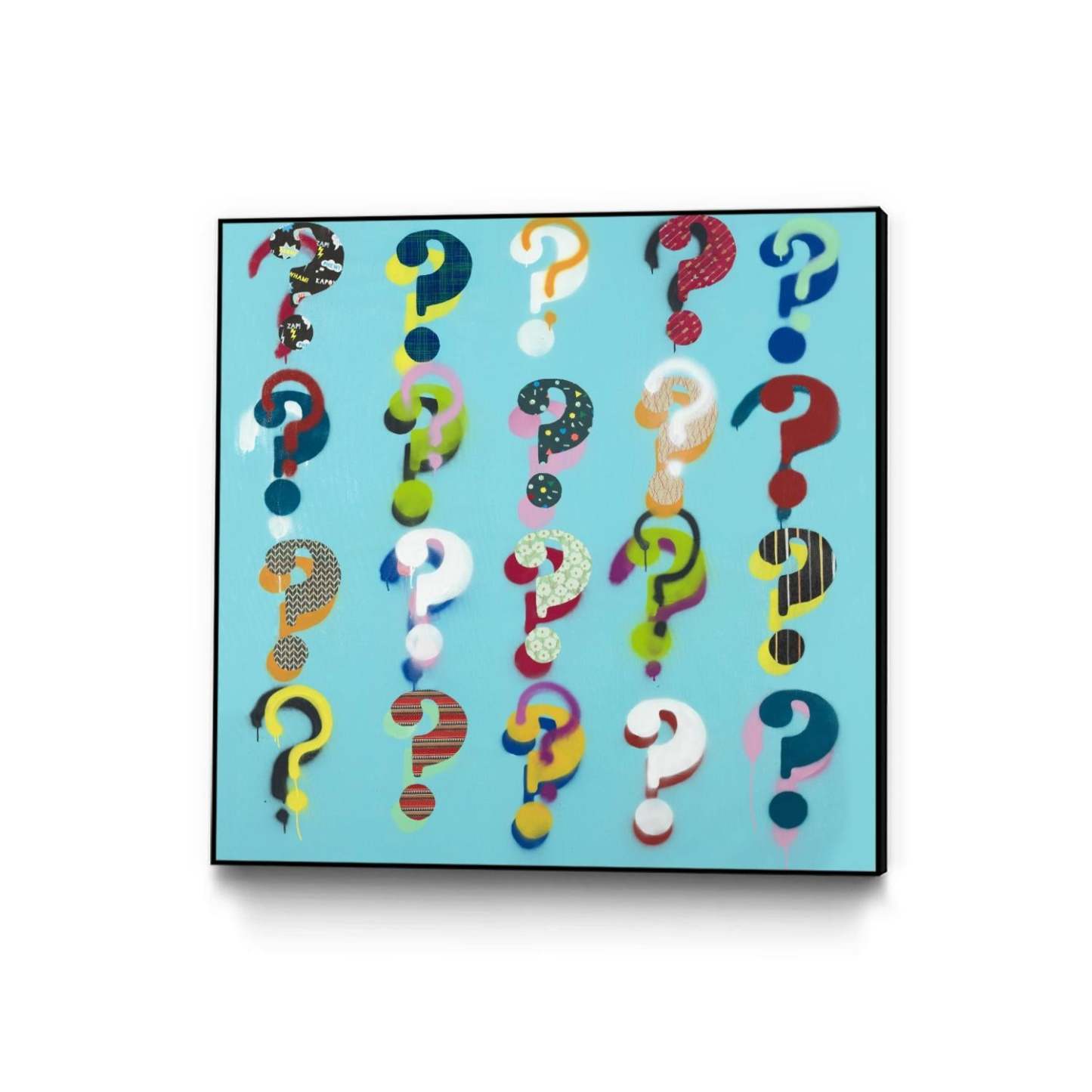 Pop The Question Canvas Framed Black 20x20 Wall Art|Œuvre d'art murale sur toile encadrée noire « Pop The Question » 20 x 20