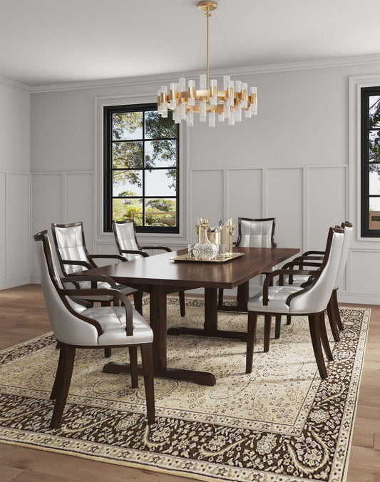 Manhattan Comfort Set of 2 Fifth Avenue Faux Leather Dining Chairs - Silver &amp; Walnut|Ensemble 2 chaises de salle à manger Fifth Avenue de Manhattan Comfort en similicuir - argenté et noyer