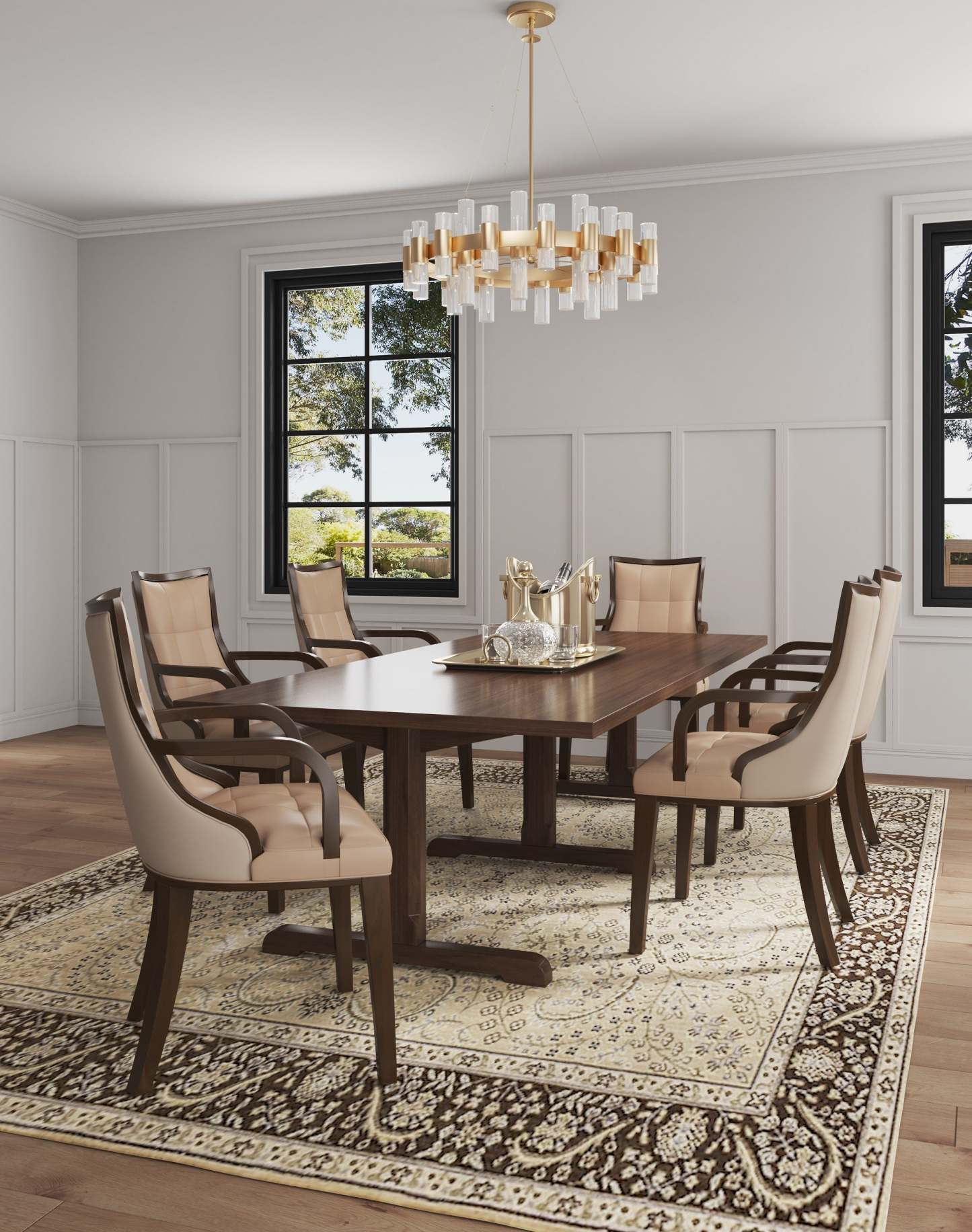 Manhattan Comfort Fifth Avenue Faux Leather Dining Chair - Tan &amp; Walnut|Chaise de salle à manger Fifth Avenue de Manhattan Comfort en similicuir - tan et noyer