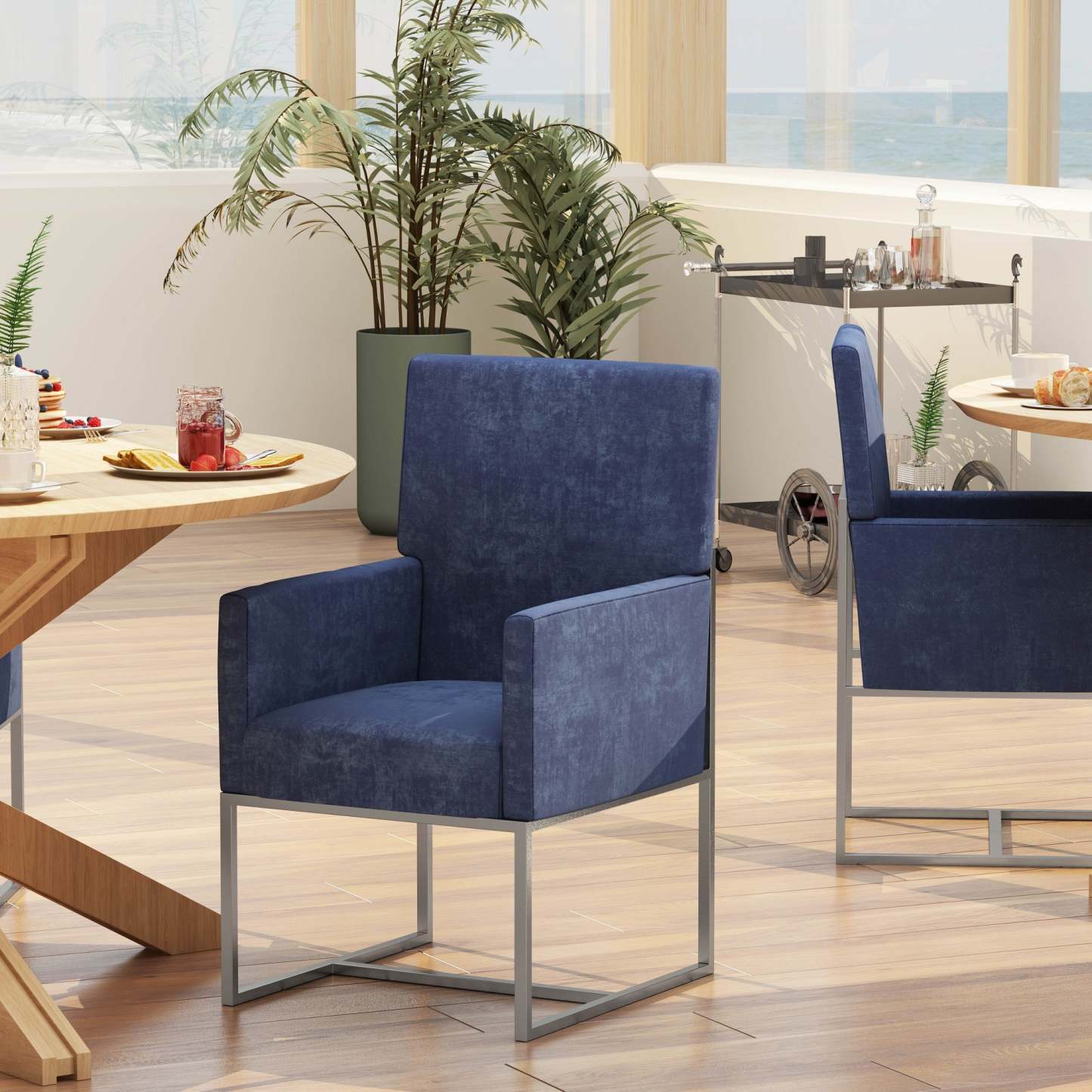 Manhattan Comfort Element Armless Dining Chair - Blue Velvet|Chaise de salle à manger sans accoudoirs Element de Manhattan Comfort - velours bleu