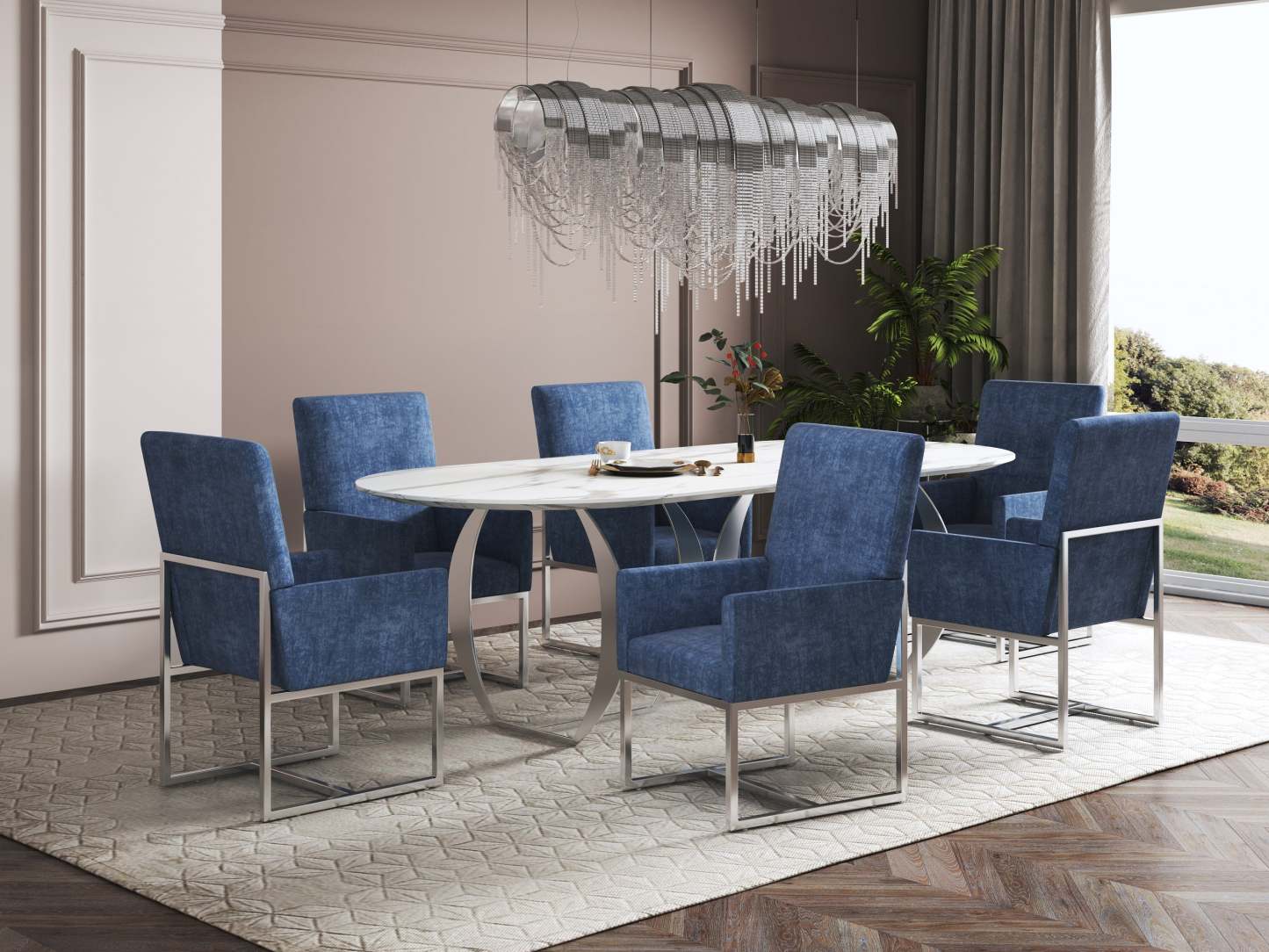 Manhattan Comfort Element Armless Dining Chair - Blue Velvet|Chaise de salle à manger sans accoudoirs Element de Manhattan Comfort - velours bleu