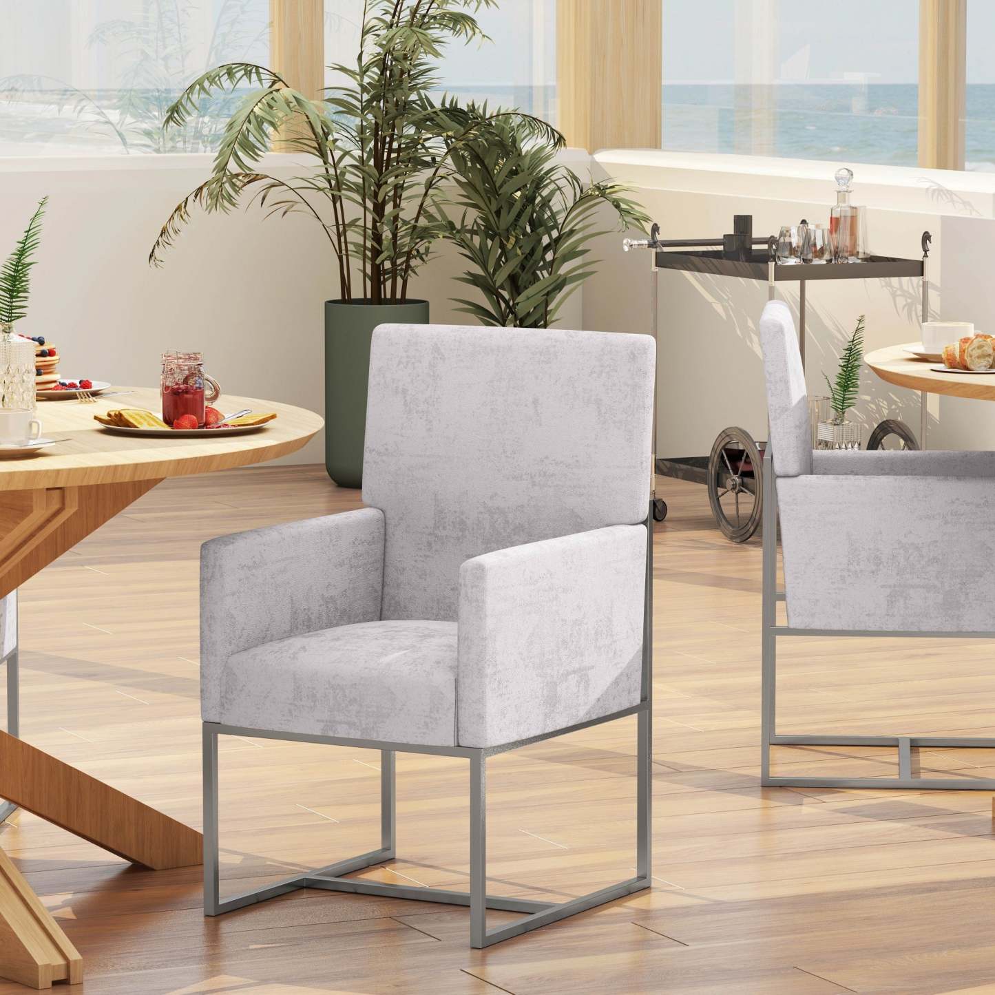 Manhattan Comfort Element Velvet Armless Dining Chair - Steel|Chaise de salle à manger sans accoudoirs Element de Manhattan Comfort en velours - acier