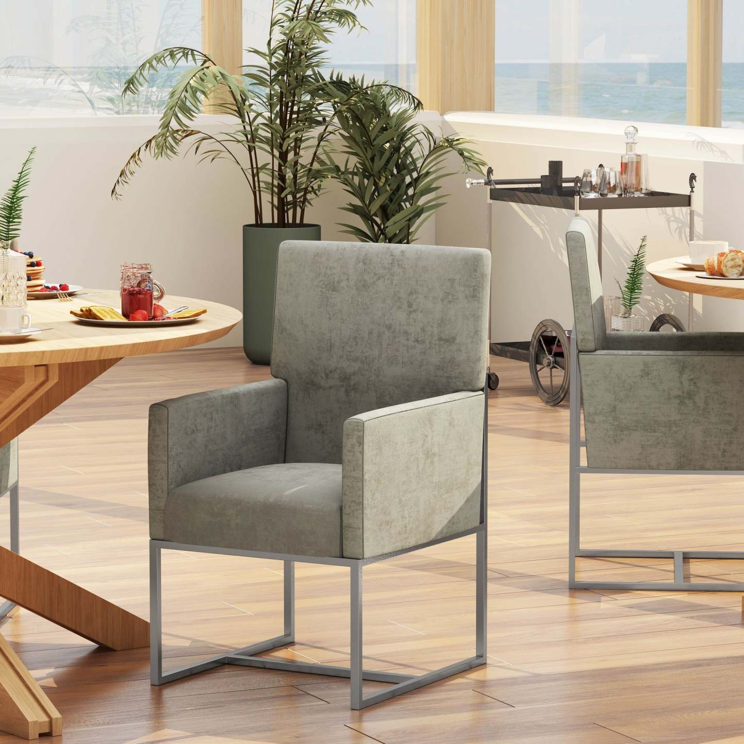 Manhattan Comfort Element Velvet Dining Chair - Grey|Chaise de salle à manger Element de Manhattan Comfort en velours - grise