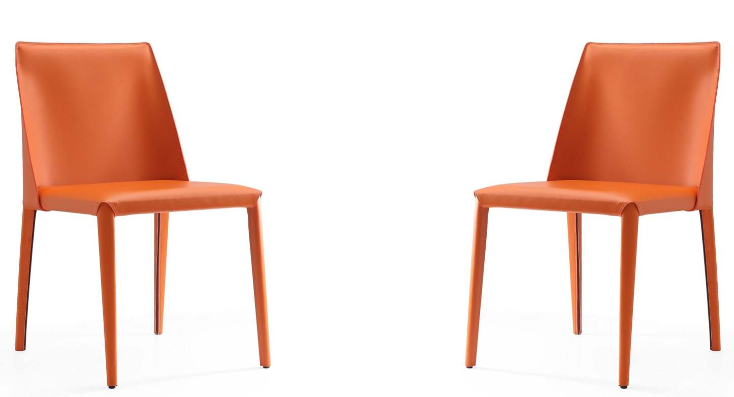Manhattan Comfort Set of 2 Paris Coral Saddle Leather Dining Chairs - Corail|Ensemble 2 chaises de salle à manger Paris de Manhattan Comfort en cuir à équipement corail - corail