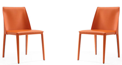 Manhattan Comfort Set of 2 Paris Coral Saddle Leather Dining Chairs - Corail|Ensemble 2 chaises de salle à manger Paris de Manhattan Comfort en cuir à équipement corail - corail