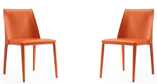 Manhattan Comfort Set of 2 Paris Coral Saddle Leather Dining Chairs - Corail|Ensemble 2 chaises de salle à manger Paris de Manhattan Comfort en cuir à équipement corail - corail