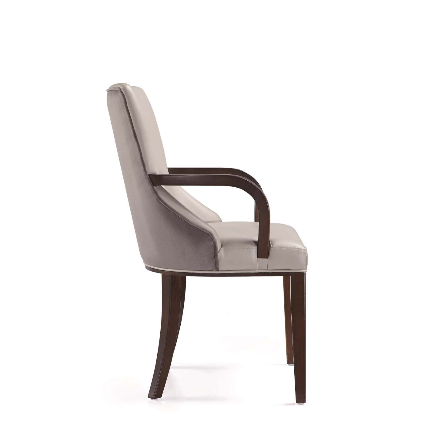 Manhattan Comfort Shubert Modern Faux Leather &amp; Velvet Dining Armchair - Light Grey|Chaise de salle à manger à accoudoirs moderne Shubert de Manhattan Comfort en similicuir et velours - gris clair