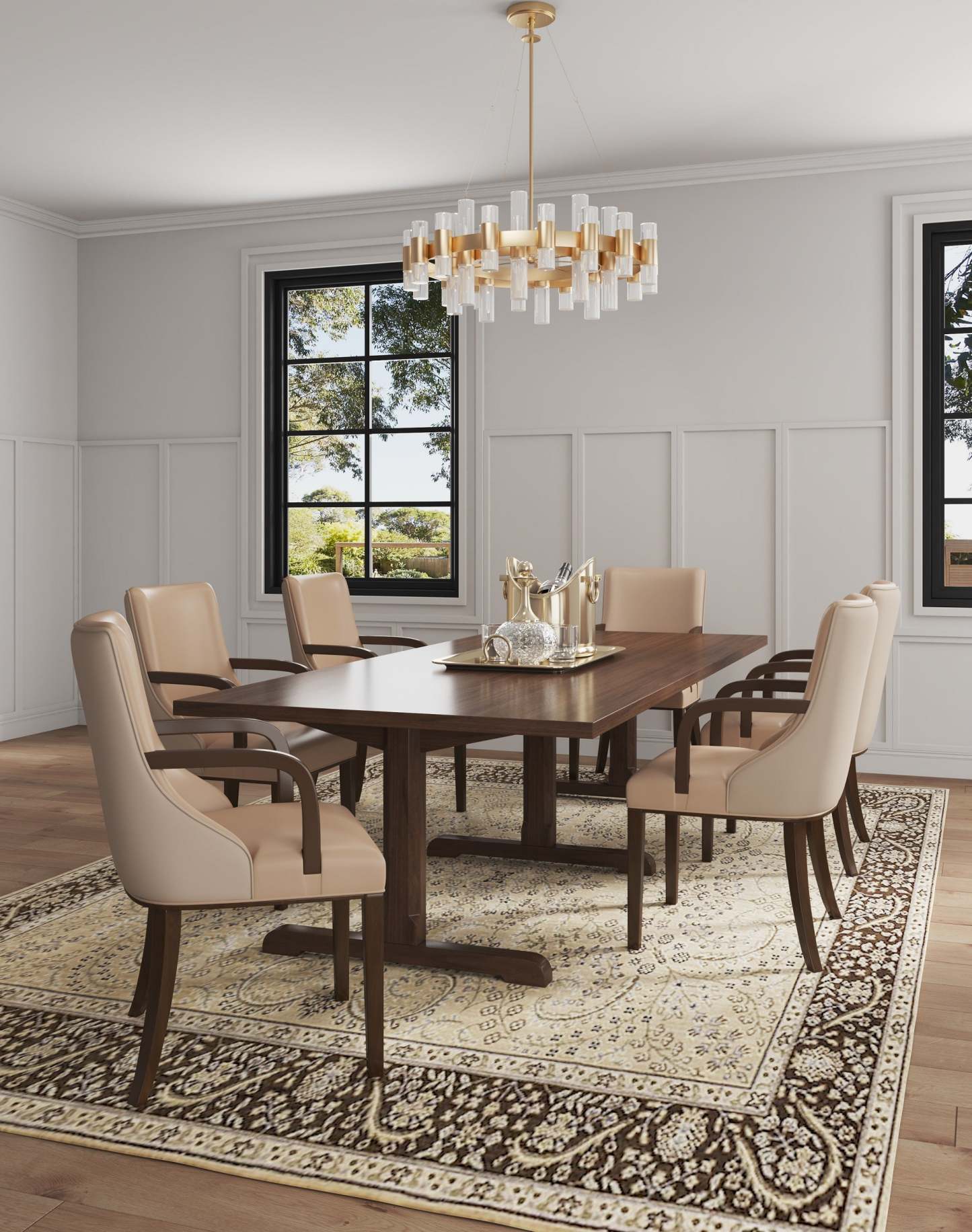 Manhattan Comfort Shubert Modern Faux Leather &amp; Velvet Dining Chair - Tan|Chaise de salle à manger moderne Shubert de Manhattan Comfort en similicuir et velours - tan