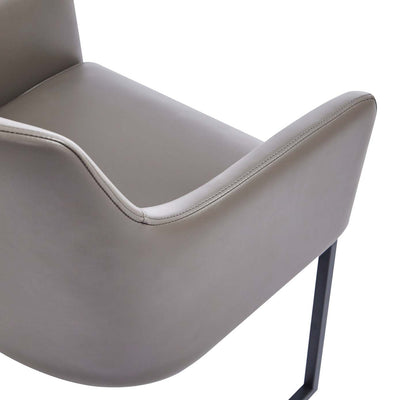 Manhattan Comfort Modern Serena Dining Armchair Rembourré en Similicuir avec Pieds en Acier - Gris|Chaise de salle à manger à accoudoirs moderne Serena de Manhattan Comfort revêtue de similicuir avec pattes en acier - grise