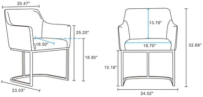 Manhattan Comfort Modern Serena Dining Armchair Rembourré en Similicuir avec Pieds en Acier - Gris|Chaise de salle à manger à accoudoirs moderne Serena de Manhattan Comfort revêtue de similicuir avec pattes en acier - grise