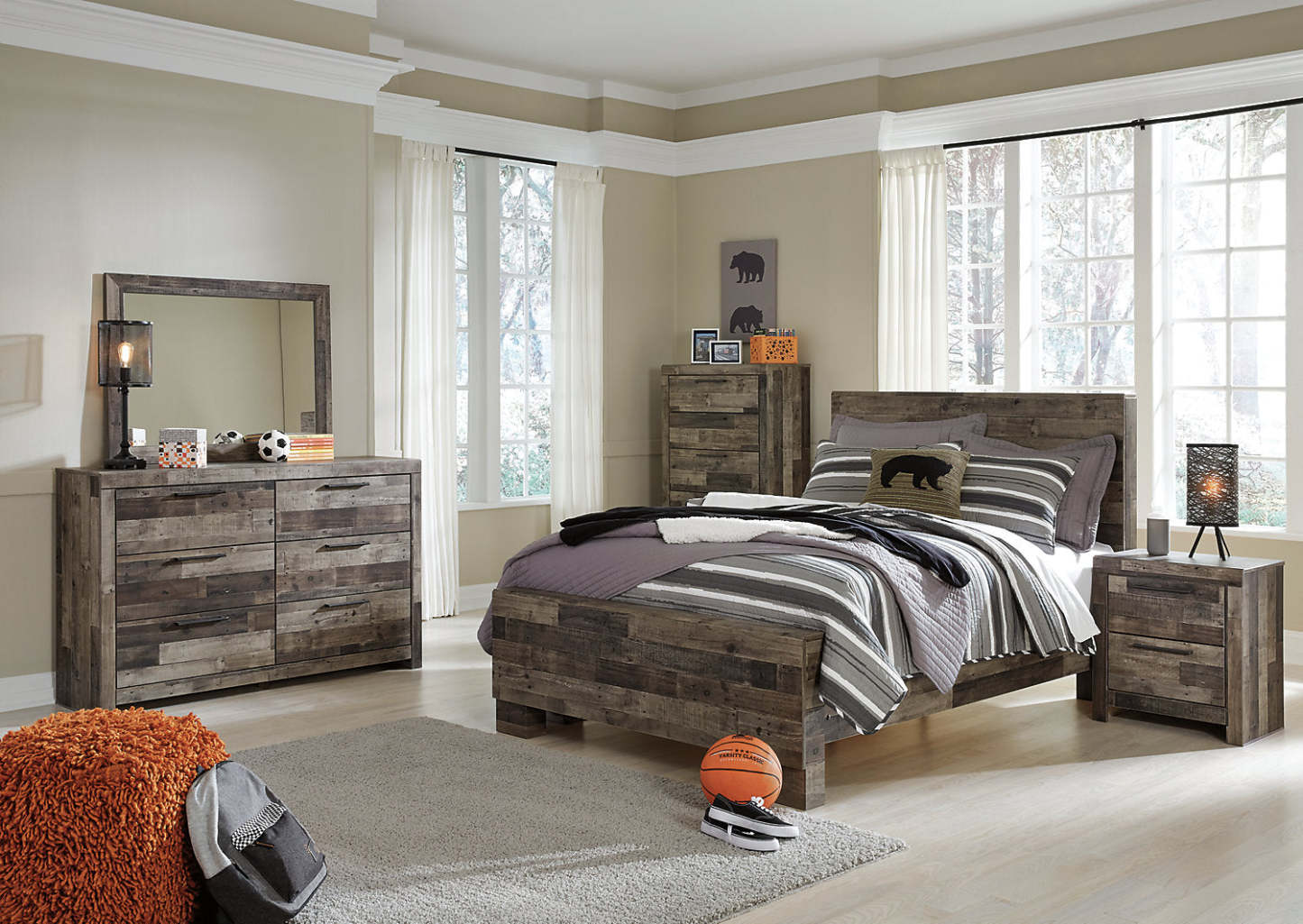 Tête de lit à panneau Derekson, gris - Pleine grandeur | Tête de lit à panneau Derekson, grise - format lit double