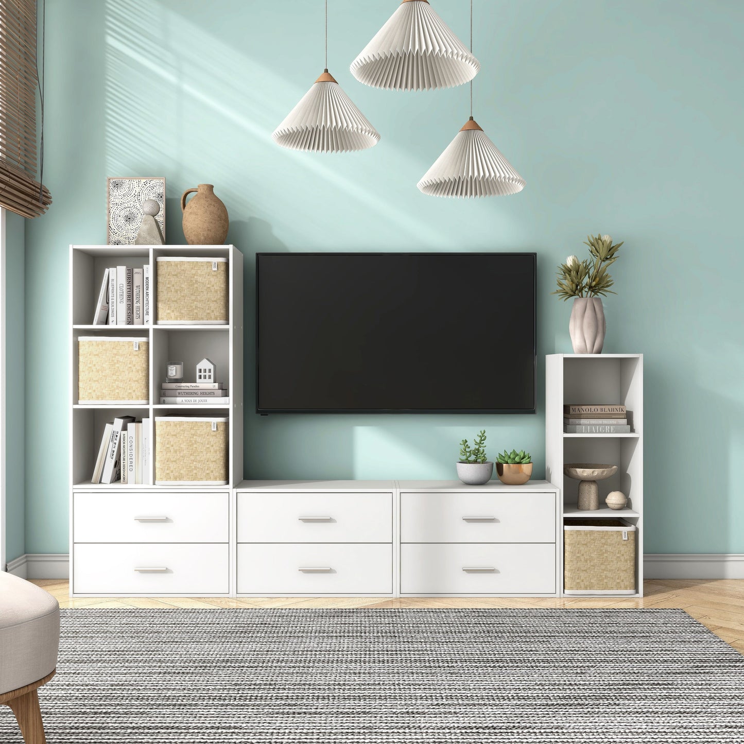 DH BASIC Système de rangement moderne en bois personnalisable et empilable - Étagères cubiques, armoire à tiroirs, bibliothèque avec portes par Denhour