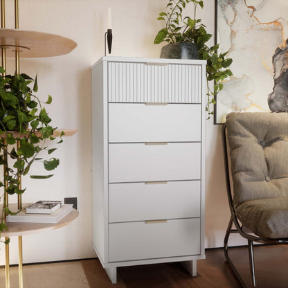 Manhattan Comfort Granville Tall 23.62 Modern Narrow Dresser with 5 Drawers - Blanc|Grande commode mince moderne Granville de Manhattan Comfort de 23,62 po avec 5 tiroirs - blanche