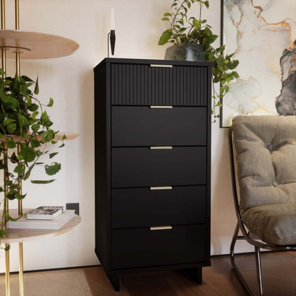 Manhattan Comfort Granville Tall 23.62 Modern Narrow Dresser with 5 Drawers - Black|Grande commode mince moderne Granville de Manhattan Comfort de 23,62 po avec 5 tiroirs - noire