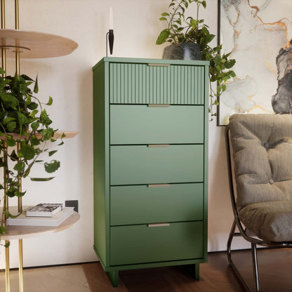 Manhattan Comfort Granville Tall 23.62 Modern Narrow Dresser with 5 Drawers - Sage Green|Grande commode mince moderne Granville de Manhattan Comfort de 23,62 po avec 5 tiroirs - vert sauge