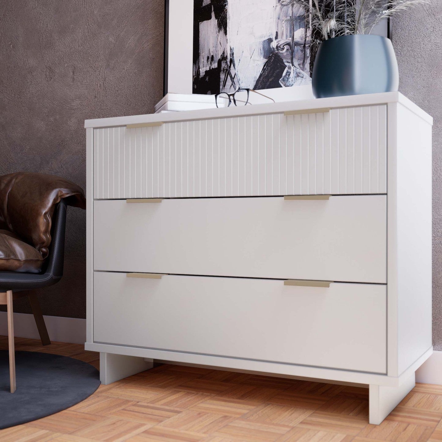 Manhattan Comfort Granville 38.18 Modern Dresser with 3 Drawers - Blanc|Commode moderne Granville de Manhattan Comfort de 38,18 po avec 3 tiroirs - blanche