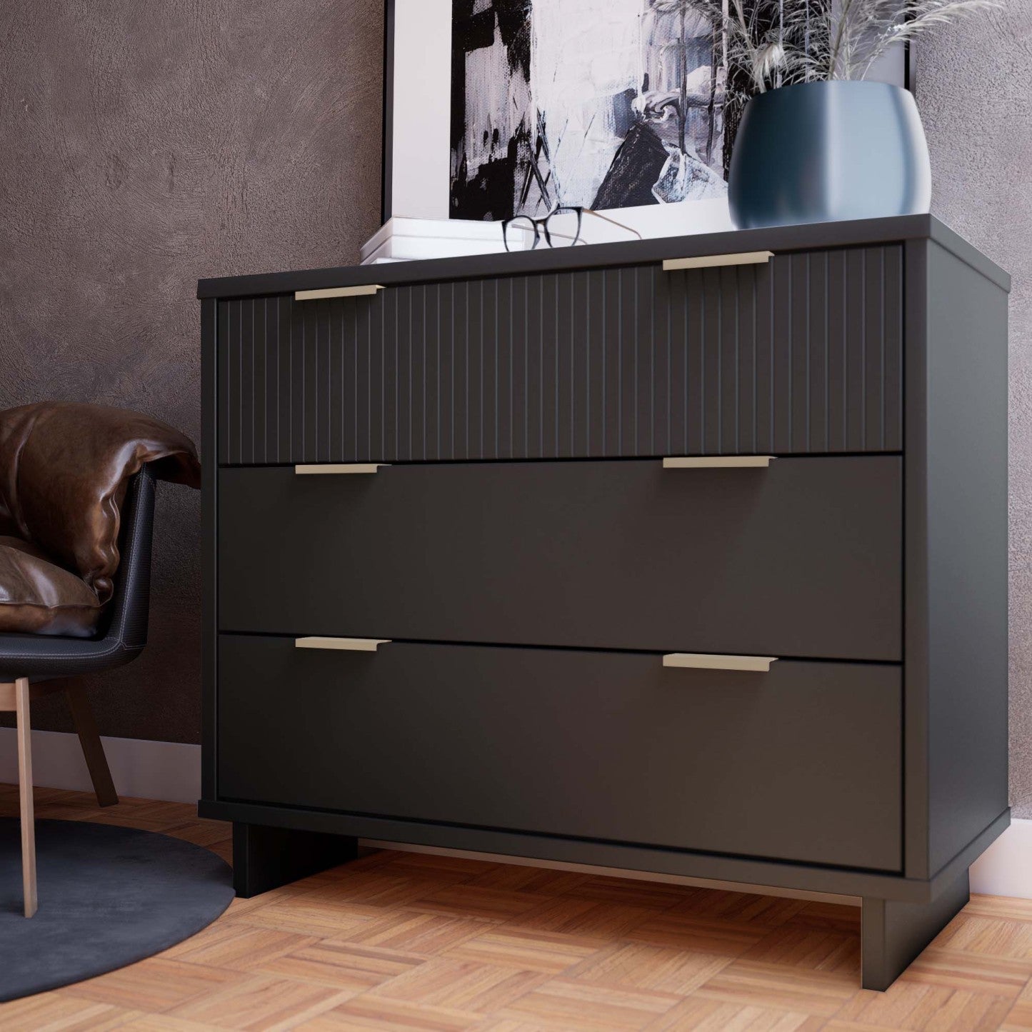 Manhattan Comfort Granville 38.18 Modern Dresser with 3 Drawers - Dark Grey|Commode moderne Granville de Manhattan Comfort de 38,18 po avec 3 tiroirs - gris foncé