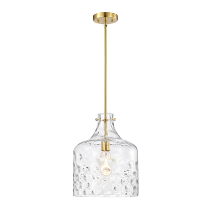 Suspension Daelan en verre transparent alvéolé à une lumière - 30,5 cm