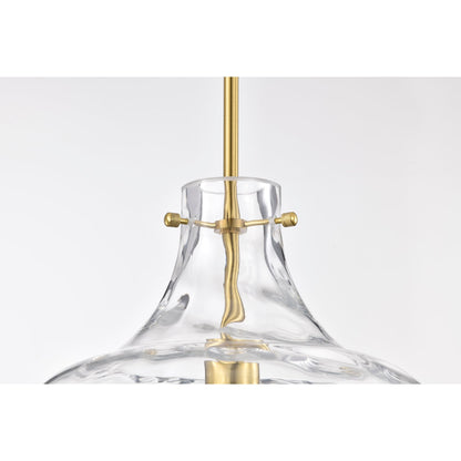 Suspension Daelan en verre transparent alvéolé à une lumière - 30,5 cm