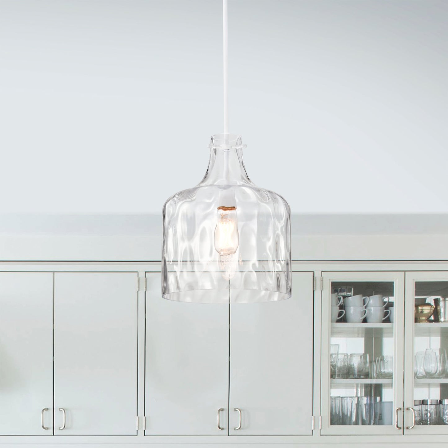 Suspension Daelan en verre transparent alvéolé à une lumière - 30,5 cm