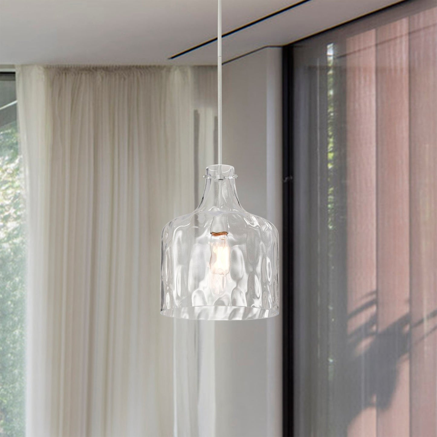 Suspension Daelan en verre transparent alvéolé à une lumière - 30,5 cm