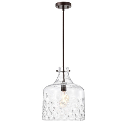 Suspension Daelan en verre transparent alvéolé à une lumière - 30,5 cm
