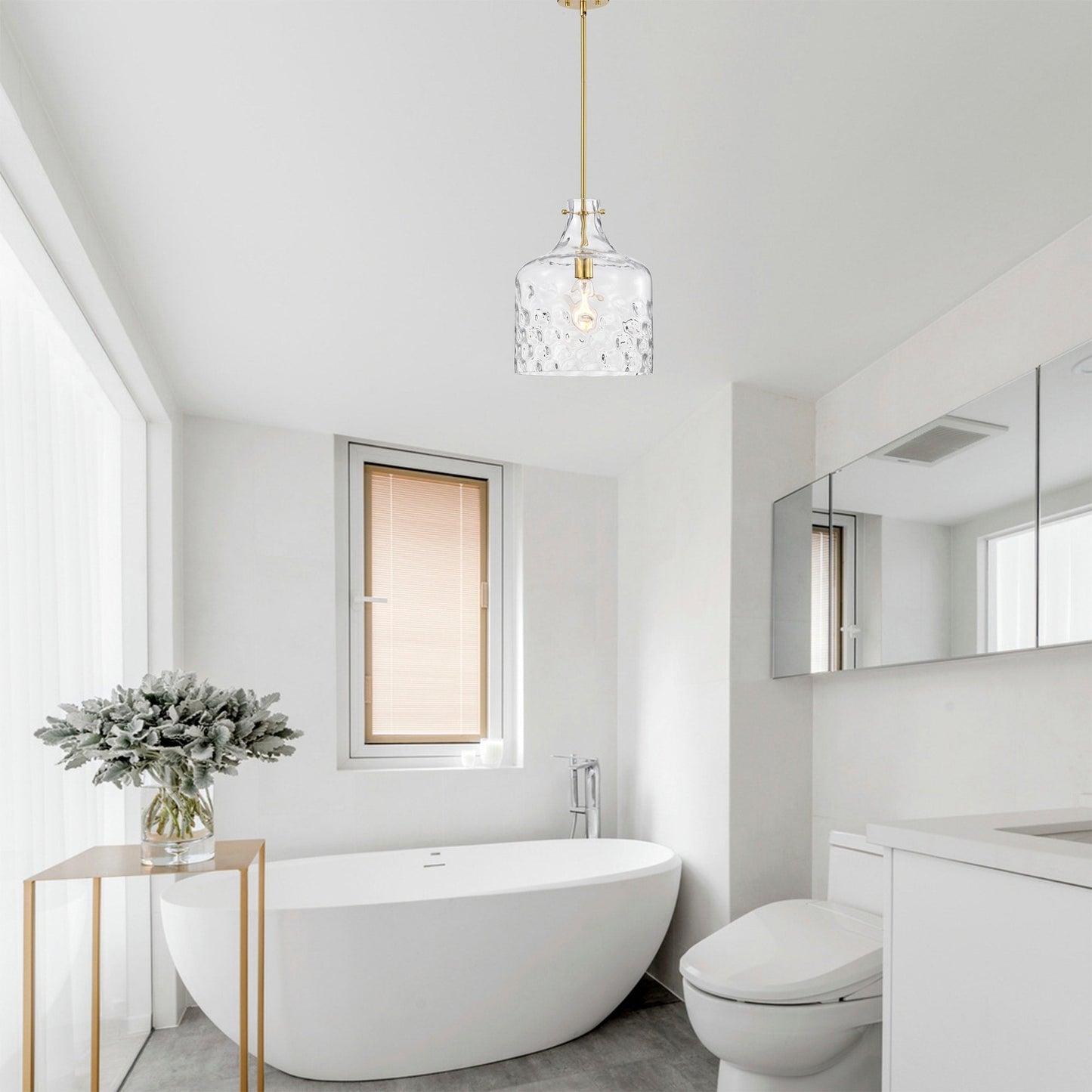 Suspension Daelan en verre transparent alvéolé à une lumière - 30,5 cm