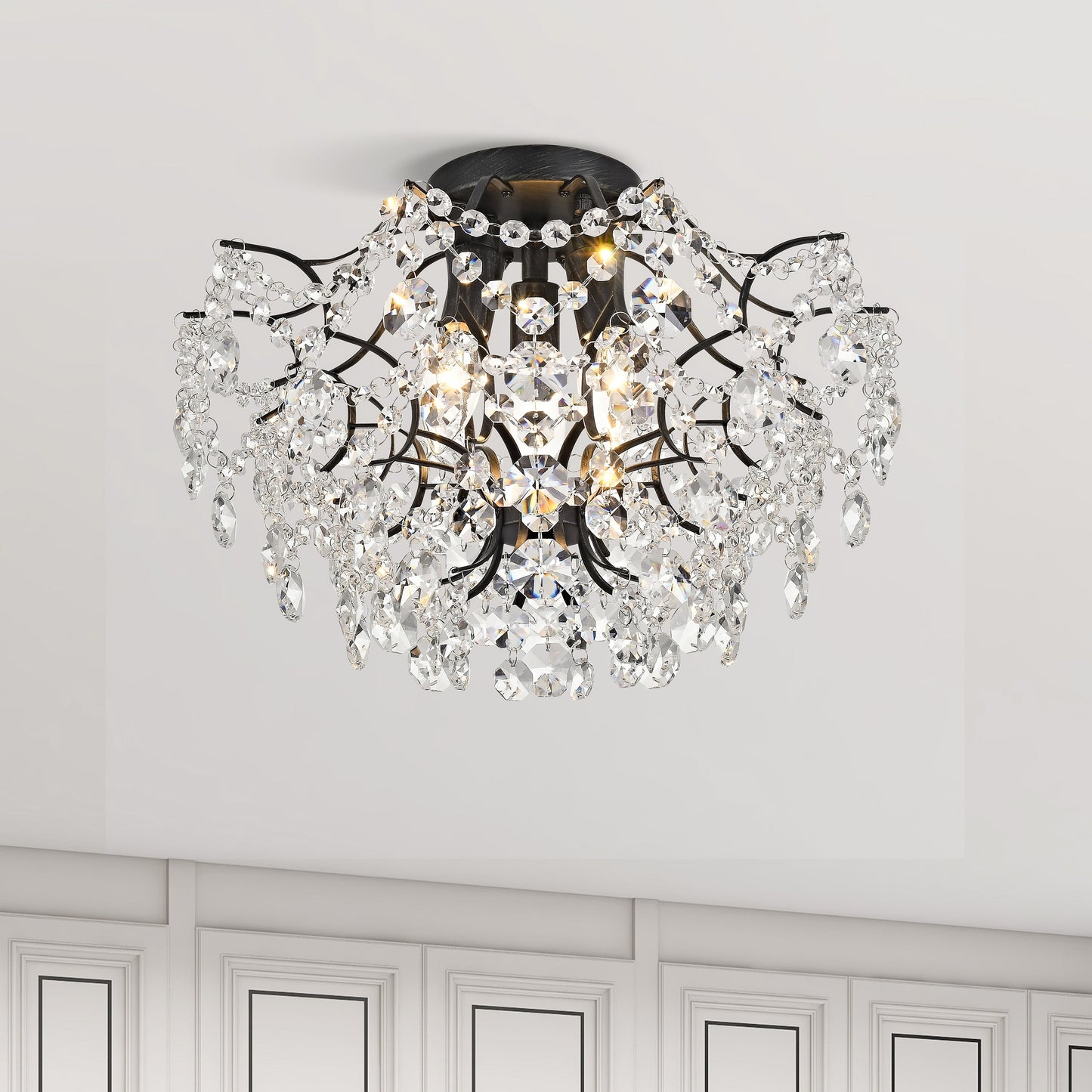 Plafonnier encastré Dalia Elegant à 3 lumières en cristal