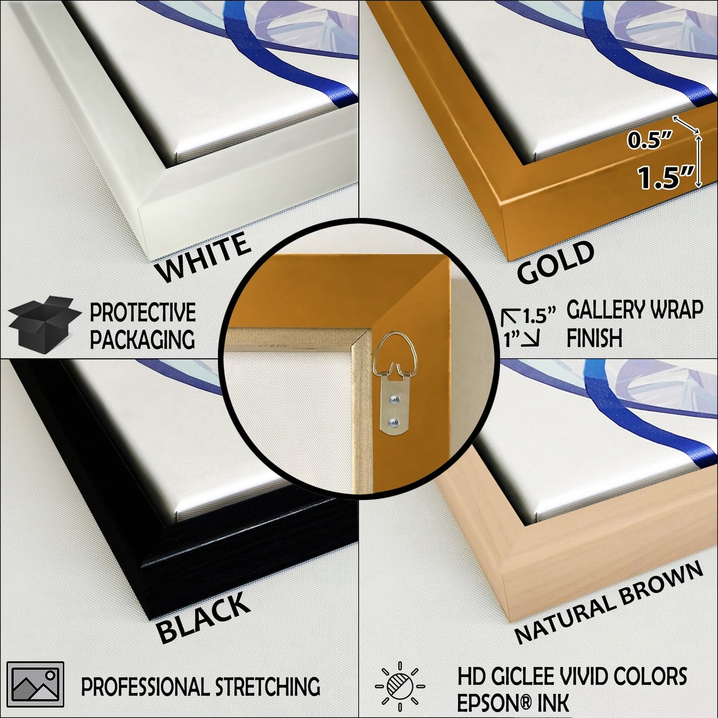 Designart Abstrait Géode Marbre Or et Bleu Forme III Impression d'art sur toile encadrée géométrique moderne - 3 panneaux