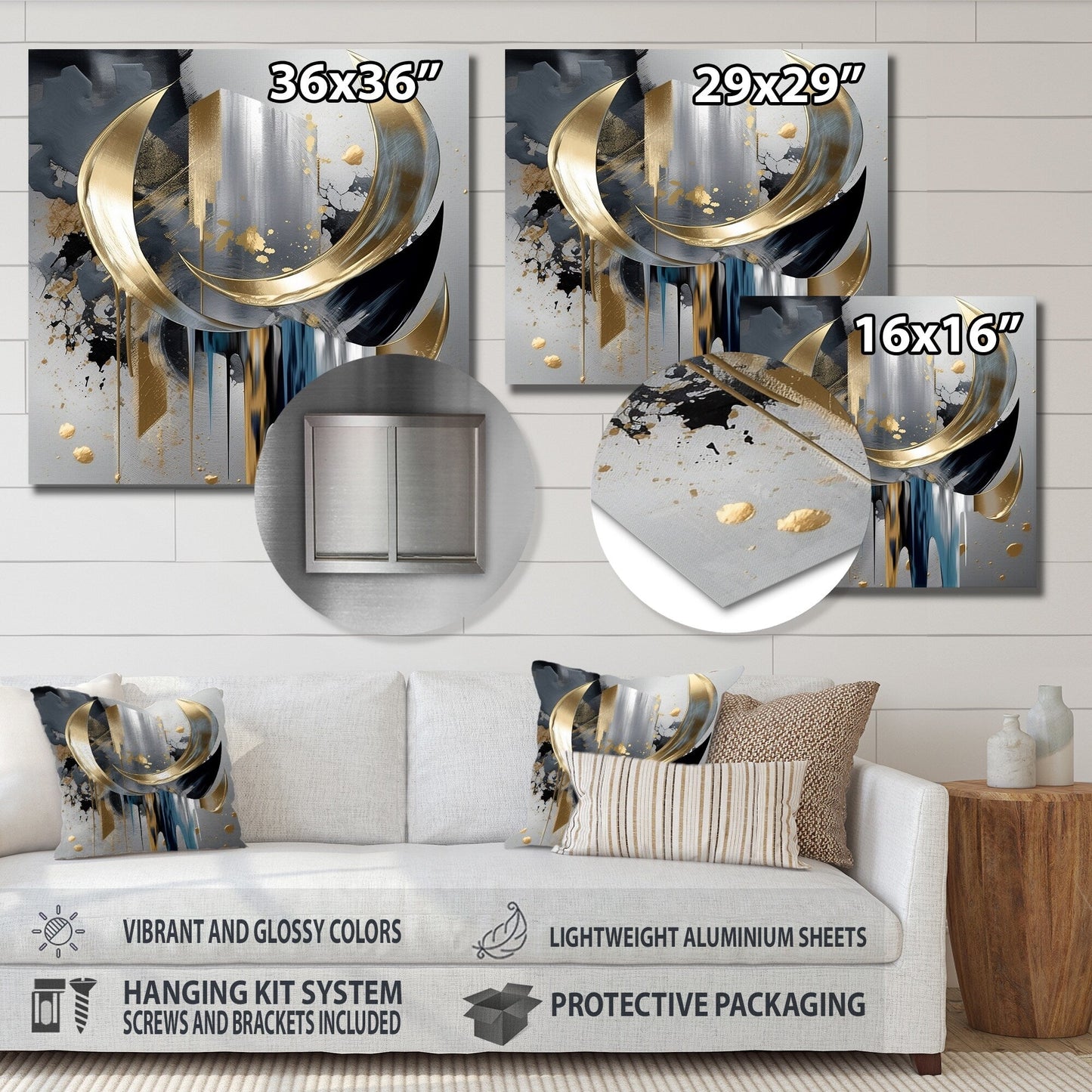 Designart Formes et lignes abstraites | Art mural abstrait en métal et marbre