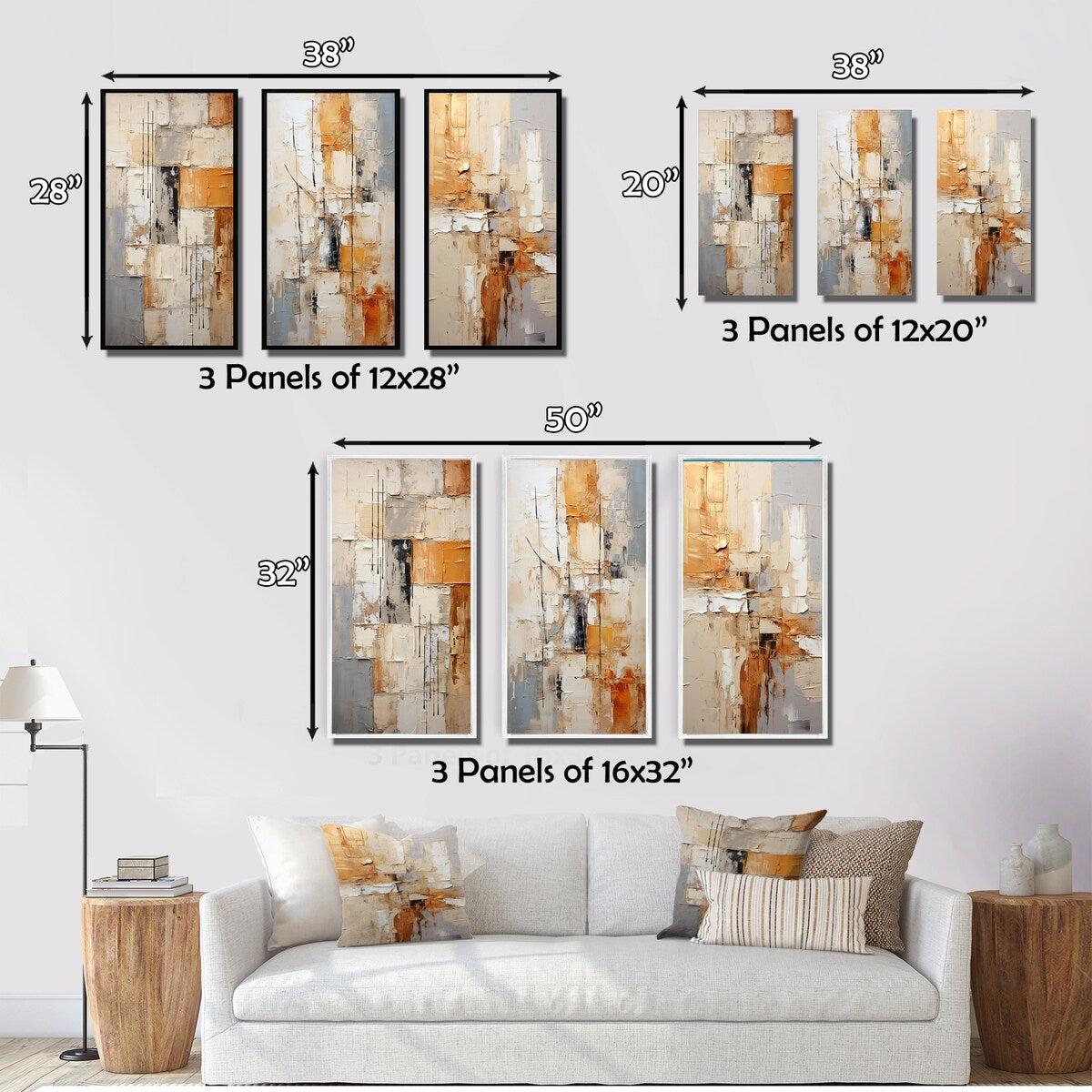 Designart Abstraction I Ensemble de 3 cadres abstraits pour la décoration murale intérieure